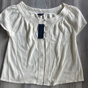 NWT Vintage Womens Tommy Hilfiger Linen Cotton Blend Short Sleeved Sweater L